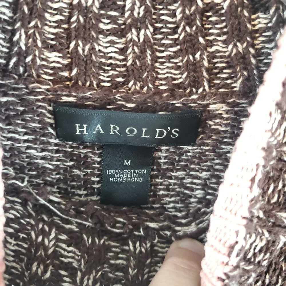 Vintage Harolds Womens Brown Cream Pink Knit Turtleneck Lng Slv Sweater Medium - Picture 6 of 10